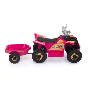 English Elm 6v Kids Ride on Atv Toddler Electric Car with Detachable Trailer and Bluetooth Audio Rose W2181P160390