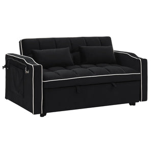 English Elm 55.51 Inch Velvet Convertible Sleeper Loveseat with Usb Port and Swivel Phone Stand W2353P151786