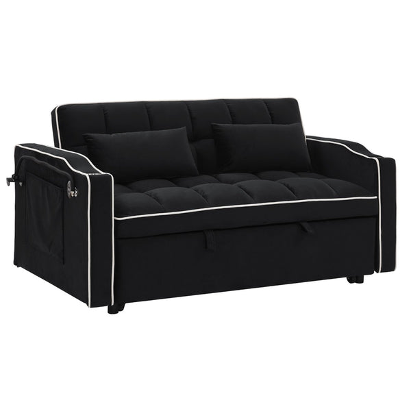 English Elm 55.51 Inch Velvet Convertible Sleeper Loveseat with Usb Port and Swivel Phone Stand W2353P151786