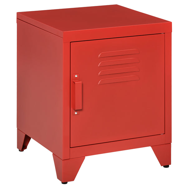 English Elm HOMCOM Industrial End Table Red with Locker-Style Door, Adjustable Steel Shelf, Anti-Tip, Sturdy Design W2225P160356