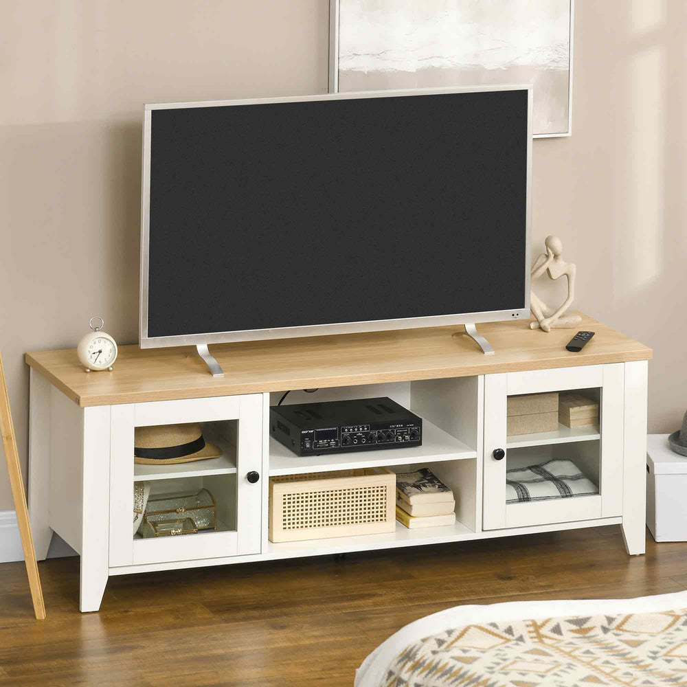English Elm HOMCOM Farmhouse Modern TV Stand 55" Console with Adjustable Shelves, Cabinets & Cable Management W2225P160348