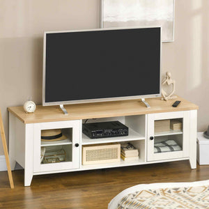 English Elm HOMCOM Farmhouse Modern TV Stand 55" Console with Adjustable Shelves, Cabinets & Cable Management W2225P160348