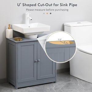 English Elm HOMCOM Pedestal Sink Cabinet Gray for Under Sink Storage with U-Shape Cutout, Adjustable Shelf, 23.5" H W2225P160354