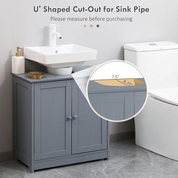 English Elm HOMCOM Pedestal Sink Cabinet Gray for Under Sink Storage with U-Shape Cutout, Adjustable Shelf, 23.5" H W2225P160354
