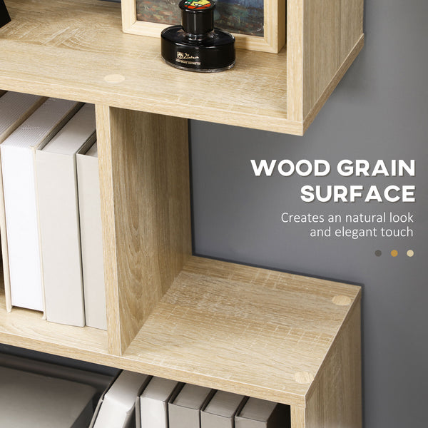 English Elm HOMCOM Contemporary 75.5"H S-Shaped 6-Shelf Bookcase Oak Vertical Storage Display Organizer, Space-Saving W2225P160358