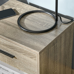 English Elm HOMCOM Modern Side Table with Drawer and Open Shelf, Gray Wood Grain Nightstand for Small Spaces W2225P160347