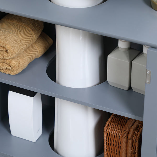 English Elm HOMCOM Pedestal Sink Cabinet Gray for Under Sink Storage with U-Shape Cutout, Adjustable Shelf, 23.5" H W2225P160354