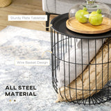 English Elm Homcom Nesting Coffee Tables, Round Coffee Table Set Of 2 With Steel Wired Basket Body and Removable Top, Stacking End Tables Blanket Storage For Living Room, Black