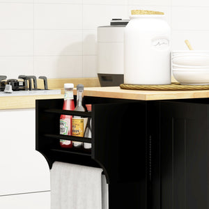 English Elm HOMCOM Rubberwood Top Kitchen Island Cart on Wheels with Drawer, Spice & Towel Racks, Adjustable Shelves W2225P160370