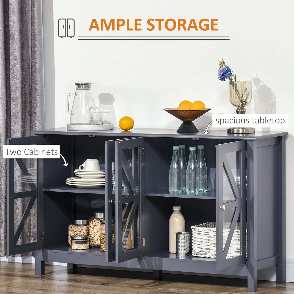 English Elm Homcom Stylish Grey Sideboard Buffet Cabinet With Glass Doors & Adjustable Shelves For Versatile Storage W2225P160361