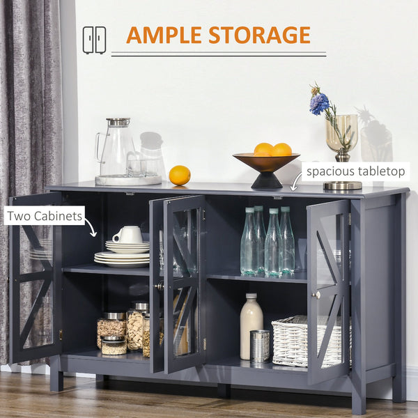 English Elm Homcom Stylish Grey Sideboard Buffet Cabinet With Glass Doors & Adjustable Shelves For Versatile Storage W2225P160361