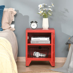 English Elm HOMCOM Industrial End Table Red with Locker-Style Door, Adjustable Steel Shelf, Anti-Tip, Sturdy Design W2225P160356