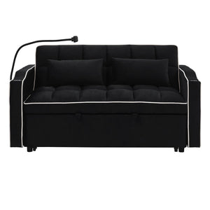 English Elm 55.51 Inch Velvet Convertible Sleeper Loveseat with Usb Port and Swivel Phone Stand W2353P151786