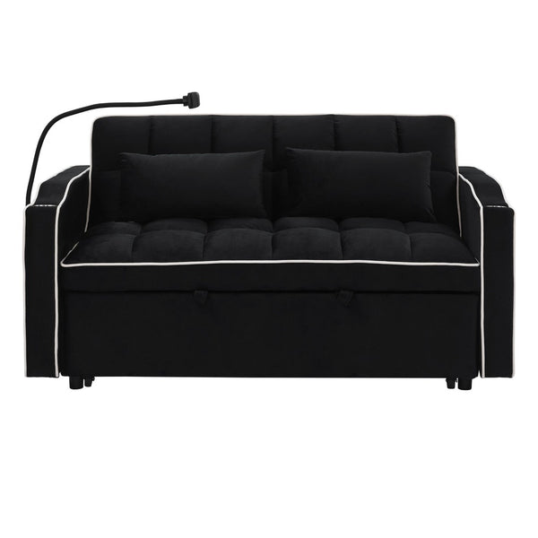 English Elm 55.51 Inch Velvet Convertible Sleeper Loveseat with Usb Port and Swivel Phone Stand W2353P151786