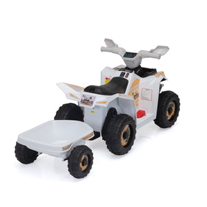 English Elm 6v Kids Ride on Atv Toddler Electric Car with Detachable Trailer and Bluetooth Audio White W2181P160385