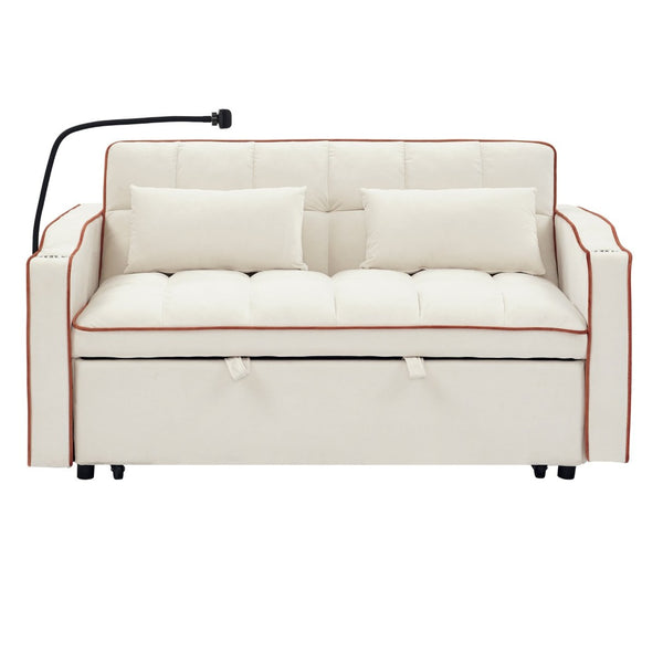 English Elm 55.51 Inch Velvet Convertible Sleeper Loveseat with Usb Port and Swivel Phone Stand W2353P151789
