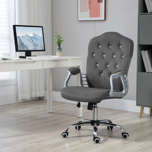 English Elm Vinsetto Home Office Chair, Velvet Computer Chair, Button Tufted Desk Chair With Swivel Wheels, Adjustable Height, and Tilt Function, Dark Gray