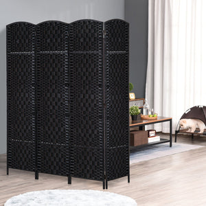 English Elm HOMCOM 6' Tall Wicker Room Divider 4-Panel Privacy Screen with Arched Top Poplar Frame Black W2225P160363