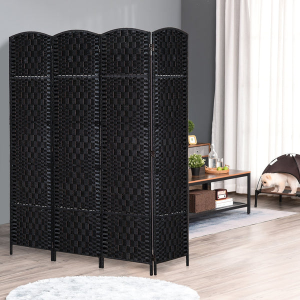 English Elm HOMCOM 6' Tall Wicker Room Divider 4-Panel Privacy Screen with Arched Top Poplar Frame Black W2225P160363