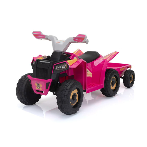 English Elm 6v Kids Ride on Atv Toddler Electric Car with Detachable Trailer and Bluetooth Audio Rose W2181P160390
