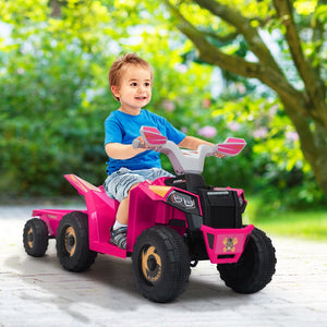 English Elm 6v Kids Ride on Atv Toddler Electric Car with Detachable Trailer and Bluetooth Audio Rose W2181P160390