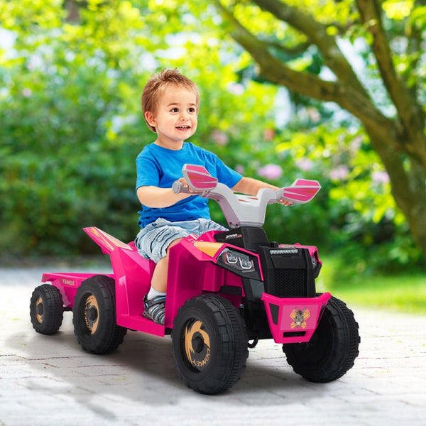 English Elm 6v Kids Ride on Atv Toddler Electric Car with Detachable Trailer and Bluetooth Audio Rose W2181P160390