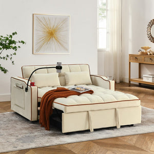 English Elm 55.51 Inch Velvet Convertible Sleeper Loveseat with Usb Port and Swivel Phone Stand W2353P151789