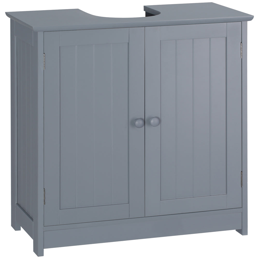 English Elm HOMCOM Pedestal Sink Cabinet Gray for Under Sink Storage with U-Shape Cutout, Adjustable Shelf, 23.5" H W2225P160354