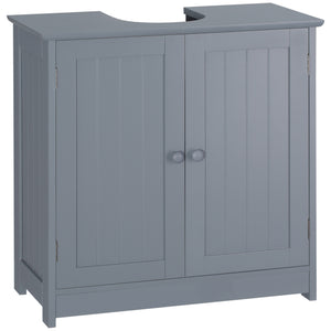 English Elm HOMCOM Pedestal Sink Cabinet Gray for Under Sink Storage with U-Shape Cutout, Adjustable Shelf, 23.5" H W2225P160354