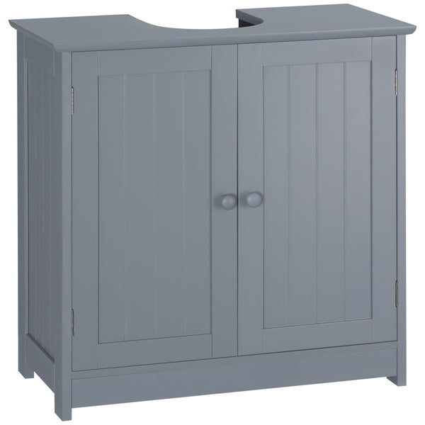 English Elm HOMCOM Pedestal Sink Cabinet Gray for Under Sink Storage with U-Shape Cutout, Adjustable Shelf, 23.5" H W2225P160354