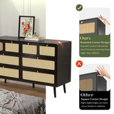 Hearth and Haven 6 Drawer Dresser, Modern Rattan Dresser Chest with Wide Drawers and Metal Handles, Farmhouse Wood Storage Chest Of Drawers For Bedroom, Living Room, Hallway, Entryway W2227P144257