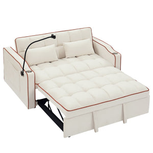 English Elm 55.51 Inch Velvet Convertible Sleeper Loveseat with Usb Port and Swivel Phone Stand W2353P151789