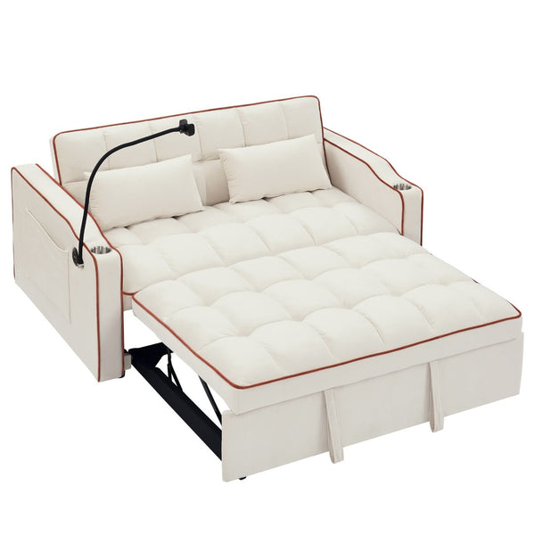 English Elm 55.51 Inch Velvet Convertible Sleeper Loveseat with Usb Port and Swivel Phone Stand W2353P151789