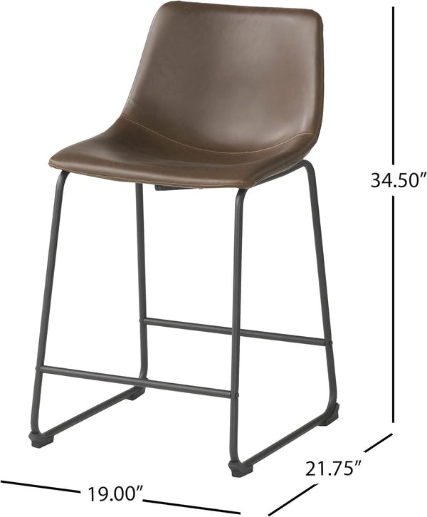 English Elm Christopher Knight Home® - Vintage Brown 24-Inch Counter Stool Set of 2 — Upholstered Wide Seat, Iron Frame, Sled Legs, Floor-Safe Pads 58938.00