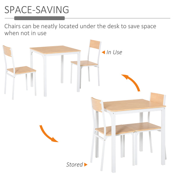 English Elm HOMCOM Compact 3-Piece Square Dining Set with Metal Frame, MDF Top, Space-Saving Cottage Style Seating White W2225P160364