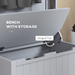 English Elm HOMCOM 3-in-1 Entryway Hall Tree Bench with 4 Double Hooks, Shoe Storage & Anti-Tip Design, Gray W2225P160367