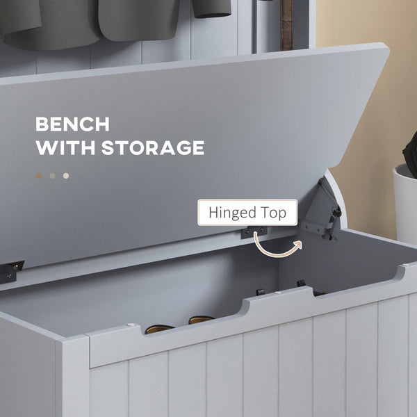 English Elm HOMCOM 3-in-1 Entryway Hall Tree Bench with 4 Double Hooks, Shoe Storage & Anti-Tip Design, Gray W2225P160367