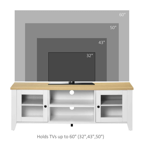 English Elm HOMCOM Farmhouse Modern TV Stand 55" Console with Adjustable Shelves, Cabinets & Cable Management W2225P160348
