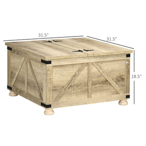 English Elm HOMCOM Farmhouse Square Coffee Table with Lift-Top Hidden Storage, Oak Finish, Sturdy Pine Legs 31.5" W2225P160374