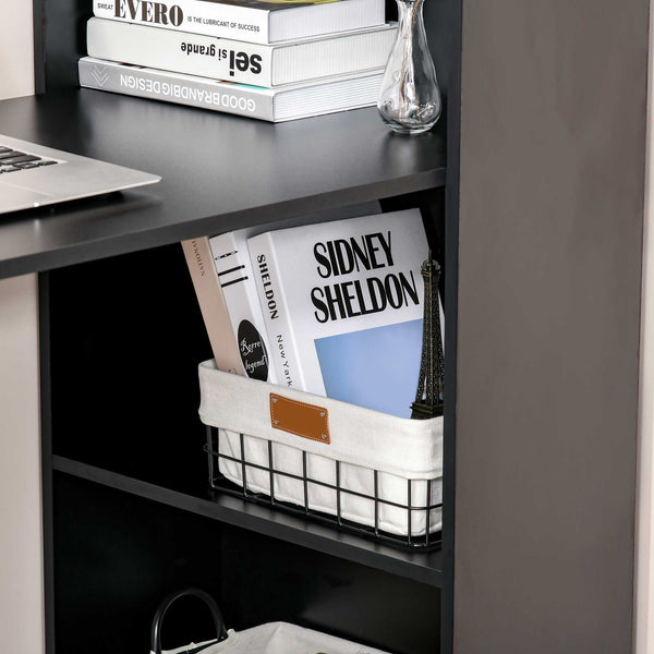 English Elm HOMCOM 47" Modern Home Office Desk with 6-Tier Shelves, Space-Saving Writing Table, Black W2225P160352