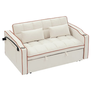 English Elm 55.51 Inch Velvet Convertible Sleeper Loveseat with Usb Port and Swivel Phone Stand W2353P151789