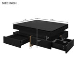 English Elm Modern High Gloss Coffee Table With 4 Drawers, Multi-Storage Square Cocktail Tea Table With Wood Grain Legs, Center Table For Living Room, 31.5''X31.5'', Black