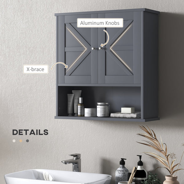 English Elm Kleankin Farmhouse Bathroom Wall Cabinet - Stylish Wall-Mounted Storage With Open & Adjustable Shelves W2225P160350