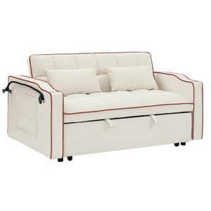 English Elm 55.51 Inch Velvet Convertible Sleeper Loveseat with Usb Port and Swivel Phone Stand W2353P151789