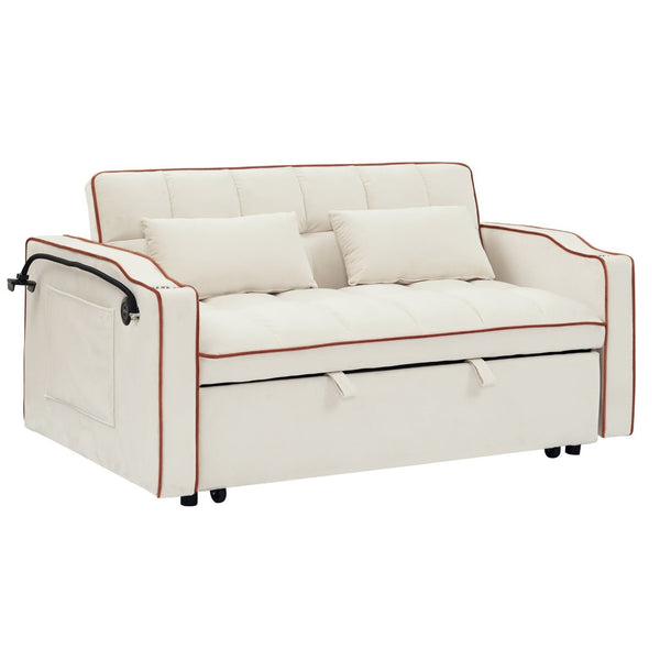 English Elm 55.51 Inch Velvet Convertible Sleeper Loveseat with Usb Port and Swivel Phone Stand W2353P151789