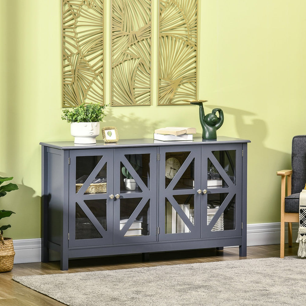 English Elm Homcom Stylish Grey Sideboard Buffet Cabinet With Glass Doors & Adjustable Shelves For Versatile Storage W2225P160361