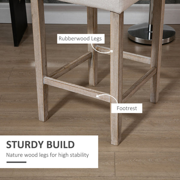 English Elm HOMCOM Tufted Upholstered Bar Stools Set of 2 with Back, High-Density Foam Seats & Rubber Wood Legs, Beige W2225P160371