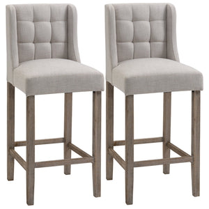 English Elm HOMCOM Tufted Upholstered Bar Stools Set of 2 with Back, High-Density Foam Seats & Rubber Wood Legs, Beige W2225P160371