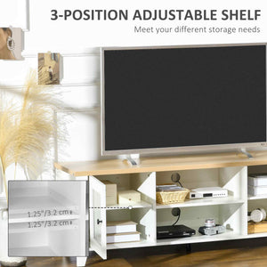 English Elm HOMCOM Farmhouse Modern TV Stand 55" Console with Adjustable Shelves, Cabinets & Cable Management W2225P160348