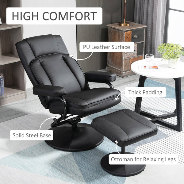 English Elm HOMCOM PU Leather Swivel Recliner with Ottoman, Adjustable Knob, Padded Support, Solid Steel Base W2225P160349